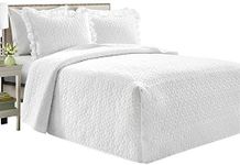 Lush Decor French Country Geo Ruffle Bedding, 3-Piece Bedspread Set (Queen, White)