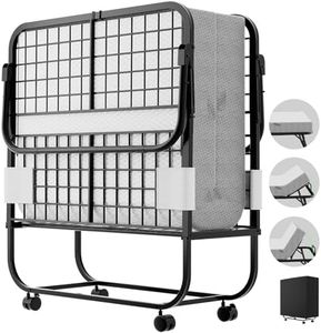 Hyomdeck Folding Bed with Mattress for Adults, Portable Folding Bed with Adjustable Backrest, Cot Size Rollaway Bed with Memory Foam Mattress and Metal Frame on Wheels, Guest Bed, 75‘’ x 31‘’,Black