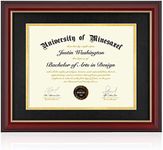 Minesaxel 11x14 Diploma Frame with 8.5 x 11 Opening Black Mat, Display 8.5x11 Degree Certificate Document, Wall Mount or Tabletop Display(Cherry Red)