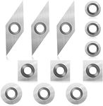 12 Pieces Tungsten Carbide Cutters Inserts Set for Wood Lathe Turning Tools Include 11 mm Square with Radius, 12 mm and 8.9 mm Round, 30 x 10 mm Diamond with Pointed Point (Silver)