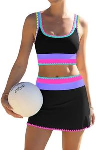 popvil High Waisted Bikini Sets for Women Tummy Control Swimsuits 3 Piece Bathing Suits Neon Swim Suit with Skirt 2026 Black Purple Large