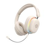 pTron Studio Xtreme, 70hrs Playtime, 40ms Low-Latency, Dual Device Pairing, Wireless Over Ear Headphones w/Detachable Mic & TruTalk ENC Calls, 40mm Drivers, RGB Lights, BT5.4 & Type-C Charging (Beige)