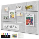 Large Office Cork Board Alternative 11.8x11.8x0.35 Inches 12 Pack Felt Wall Tiles with Safe Removable Adhesive Tabs White Moonlight Gray DIY Felt Pin Board for Walls