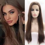 Xiweiya Long Silk Straight 6# Dark Brown Lace Front Wig Half Hand Tied 13x3 Lace Side Part Glueless Natural Brown Wigs for Women Hair Heat Resistant Fiber Hair Cosplay Wigs 24inches