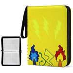 PATPAT® Poke-mon Binder, Cards Collector Album Holder for 400 Poke-mon Cards Cartoon Prints Zipper Bag Trading Card Binder Poke-mon Cards Collection Bag Game Cards Case Gift for Kids Boys Girls-Yellow