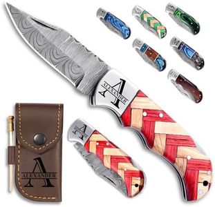 Custom Pocket Knife gifts for Men, Personalized Damascus Folding Knife, Engraved Gifts for Him, Dad, Boyfriend, Husband, Anniversary, Groomsmen Gifts. Custom Knife for Camping Hunting Everyday Carry (Olive Red)