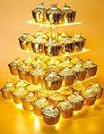 Vdomus 4 Tier Acrylic Cupcake Stand Pastry Stand with LED String Lights Dessert Tree Tower Cake Pyramid for Birthday, Wedding Party, Babyshower, Holds up to 50 Cupcakes (Warm)