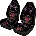 TOADDMOS Rose Hummingbird Seat Covers Car Auto Universal Front Seat Covers Set, 2 Pieces Car Interior Decor Seat Protectors, Auto Saddle Blanket for SUV Truck Sedan