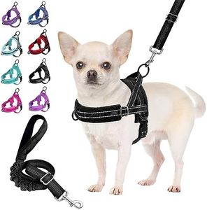 SlowTon No Pull Small Dog Harness and Leash Set, Puppy Soft Vest Harness Neck & Chest Adjustable, Reflective Lightweight Harness