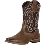 J's.o.l.e Cowboy Boots For Men Square Toe Classic Embroidered Western Country Boots Brown Size US 10