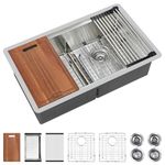 Davivy 30 inch 50/50 Double Bowl Undermount Kitchen Sink, 16 Gauge Stainless Steel Kitchen Sink Workstation, Double Basin with Accessories, Low Divide Design, 30x18x9 Inch