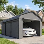 Outsunny 10' x 15' x 8' Heavy Duty Metal Carport, Waterproof Car Shelter Garage Canopy with Galvanized Metal Roof and Removable Sidewalls for Cars, Boats, Trucks and Tractors, Light Grey