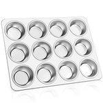 E-far Muffin Pan 12-Cup, Stainless Steel Cupcake Pan Metal Muffin Baking Tins for Oven, Regular Size & Easy Clean, Non-toxic & Dishwasher Safe