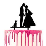 CARISPIBET wedding cake topper groom and bride kissing with one dog at their side acrylic sihouette