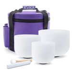 KVKA Crystal Singing Bowls Set of 8"A + 10"C + 12"F 432hz Quartz Crystal Singing Bowls Sound Healing Bowls Yoga Meditation with Carrying Cases