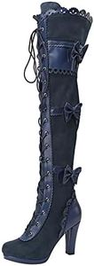 Botas altas hasta el muslo sobre la rodilla para mujer, tacón alto, estilo steampunk, gótico, victoriano, con cordones, Blue, 38 EU