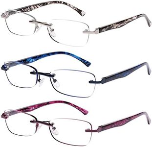 DOOViC 3 Pack Rimless Reading Glasses For Women Lightweight Elegant Blue Light Blocking Readers, Tinted Edge/Spring Hinge 2.50 Strength