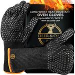 Deer & Oak Long Wrist Heat Resistant Oven Gloves - Up to 800°C / 1472°F Heatproof BBQ Gloves with Silicone Grip, Non-slip Oven Mitts for Grilling, Cooking, Baking