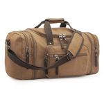 Expandable 60L Large Capacity Canvas Travel Bag with Adjustable Shoulder Strap Big Heavy Duty Crossbody Bag Weekend Bag Travel Tote Carry On Luggage Bags Men Duffle Bag Overnight Bag (Brown)