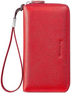 Marlekarida Genuine Leather RFID Blocking Women's Wallet with Zipper, Large Capacity, 12 Card Slots, Cash and Phone Pockets, Red, Casual Style