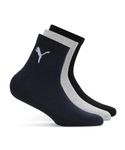 Puma Unisex-Adult Cotton Quarter Regular Socks 3P, Black-Medium Gray Heather-Navy, 39/42 (68666201)