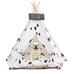 Pet Teepee Tent for Dogs, Dog Cat Teepee Bed, Portable &Washable Dog Houses Indoor Outdoor Puppy Beds for Small Dogs Cats Rabbits with Cushion and Blackboard