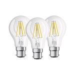 OSRAM LED Base Classic A / LED-lamp in bulb shape with B22d-base / not dimmable / for 60 Watt / filament style clear / warm white - 2700 Kelvin / pack of 3