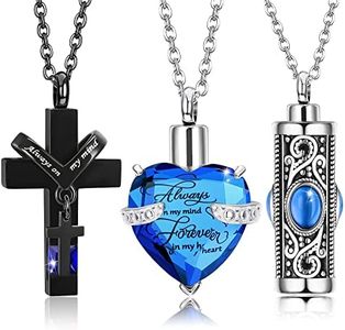 LOLIAS 3 Piezas Colgante para Cenizas Collar Cenizas Cilindro Cruzado Corazón Cristal de Acero Inoxidable Collar Colgante Conmemorativo Medallón Joyería de Recuerdo de Cenizas para Mujeres y Hombres