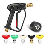 Qooltek High Pressure Washer Gun with 5 Detachable Spray Nozzle Tip, 1/4" Quick Connector & Adapter, M22-14 mm Fitting Car Jet Washer Cleaning Kits