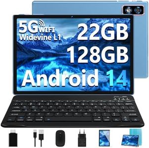 Nouvelle 2025 Tablette 10 Pouces Android 14 avec 22Go RAM+128Go ROM(TF/2To),Tablette Tactile avec 5G+2.4G WiFi, Octa-Core 2.0Ghz, 8000mAh, GMS, Widevine L1,BT5.0,Tablettes avec Clavier Souris - Bleu