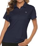 TBMPOY Women's Golf Polo T Shirts Lightweight Moisture Wicking Short Sleeve Shirt Quick Dry 4-Button, A6-navy, Large