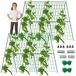 DECOHS 2 Sets A-Frame Cucumber Trellis for Raised Bed-47 x 47 Inch Metal Detachable Garden Trellis with Climbing Net and Plant Support Clip for Outdoor Plants Zucchini Vegetables Tomato Flowers