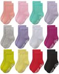 RATIVE Non Skid Anti Slip Cotton Dress Crew Socks With Grips For Baby Infant Toddler Kids Girls (1-3T, CG-230)