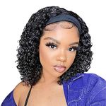 Headband Wig Human Hair Wigs for Black Women Human Hair 12 Inch No Lace Front Wigs Perruque Femme cheveux Humain Glueless Real Hair Black Wig Curly Human Hair Headband Wigs