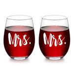 Futtumy 17 Oz Mrs and Mrs Wine Glass Set of 2, Lesbian Gifts, Engagement Gifts for Couples, Gifts for Newly Engaged Couples Her Wife Girlfriend, Lesbian Gifts for Birthday Anniversary Valentine's Day