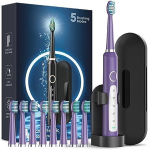 Rtauys M5 Sonic Electric Toothbrush for Adults and Teens - Sonic Electric Toothbrushes with 8 Brush Heads,High Power Electric Toothbrush with Travel Case, 3 Hours Charge Use for 120 Days - Purple