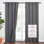 NICETOWN Thermal Insulated Curtains - Total Blackout Panels Sound Deadening Curtain Drapes with Felt Fabric Liner, Full Light Blocking Panels for Window (Grey, 1 Pair, 52 inches x 84 inches)