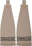 VHC Brands Sawyer Mill Farmhouse Text Chambray Cotton Tabletop Kitchen Fabric Loop Stenciled Runner, Towel Set 6.5x18, Khaki Tan