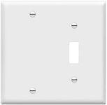 ENERLITES Combination Toggle Switch/Blank Device Wall Plate, Standard Size, 2-Gang 4.5" x 4.57” Light Switch Cover, Polycarbonate Thermoplastic, UL Listed, 880111-W, White