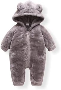 First Kick Unisex Baby Flannel Jumpsuit Classical Style Panda Clothes Snowsuit Hooded Romper Dangri Outwear (Grey, 0-3 Months)