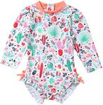 TiaoBug Baby/Toddler Girls Long Sleeve Zip Swimwear UPF 50+ One Piece Rash Guard Swimsuit Orange A 0-3 Months