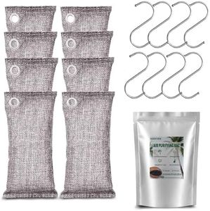Activated Charcoal Odor Absorber for Strong Odor, Coconut Shell Charcoal Air Purifying Bags, Deodorizer Odor Eliminator for Home Basement, Cars, Closets, Shoes, Smoke, Pet(8 x 100g)