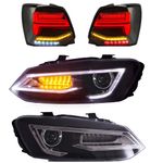 VLAND LED Headlights and Rear Light Fit for VW Polo 5 6R 6C TDI 2009-2017(Not for 1.2 TSI/GTI/R/saloon), Front Lights and Smoked Tail Lights with Dynamic Indicator, RHD