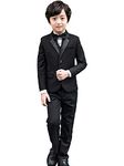 LOLANTA 5PCS Boys Black Suits Tuxedo Formal Blazer Page Boy Suit Slim fit for Wedding Party(7-8 yrs,Black,tag Size 130)