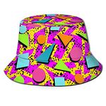 Bucket Hats Fashion Sun Cap Packable Outdoor Fisherman Hat for Women and Men, Vintage 80s Memphis, One size