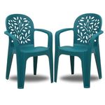 Supreme chairs Plastic Craft Armchair with Leaf Design Backrest – Durable & Weather-Resistant Patio Chair for Indoor & Outdoor Use-Cobalt Blue, Set of 2