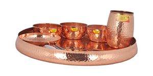 Shiv Shakti Arts® 100% Pure Copper Thali Set Hammered Designer - 9 Pcs Dinner Set, Thali Set, 13-Inch - for Dinnerware, Tableware & Serving Items.