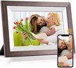 Frameo 10.1 Inch WiFi Digital Picture Frame with Frameo App, IPS Touch Screen HD Electronic Digital Photo Frame, Share Photos & Videos Instantly, Auto-Rotate Digital Picture Frame, Brown Wood