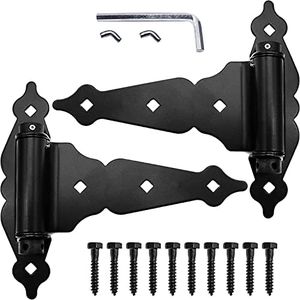 Black T-Strap Self Closing Wood Gate Hinges - Wood Fence Hinge Gate Kit, 8" T-Gate Hinges - Wood Gate Hardware (1 Pack)