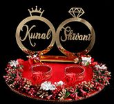 Wedding Vibes Personalized Engagement Ring Platter, Couple Name Decorative Tray, 2 Holder Thali, Just Engaged Gift for Bride and Groom Red(10x10x10 cm) Classic